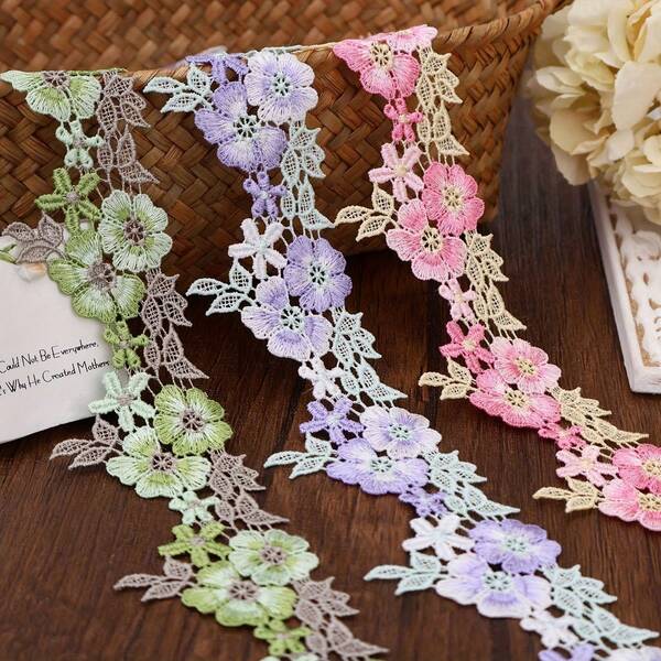 1/5 yarda de encaje de Venecia floral de 5 cm de ancho - Tela de poliéster elegante con diseño de flores intrincado para decoraciones de cóctel, proyectos de costura y manualidades, encaje decorativo, flores de encaje, tela de encaje, decoración de vestidos de novia y costura para principiantes
