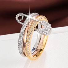 Anillo de moda, diseño multicapa, incrustado con circonita brillante, disponible en varios colores, adecuado para uso diario, accesorio ideal para fiestas - multicolor - Ver 4