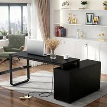 L-Shaped Table With Storage Cabinet 120cm Black - Black - View 5