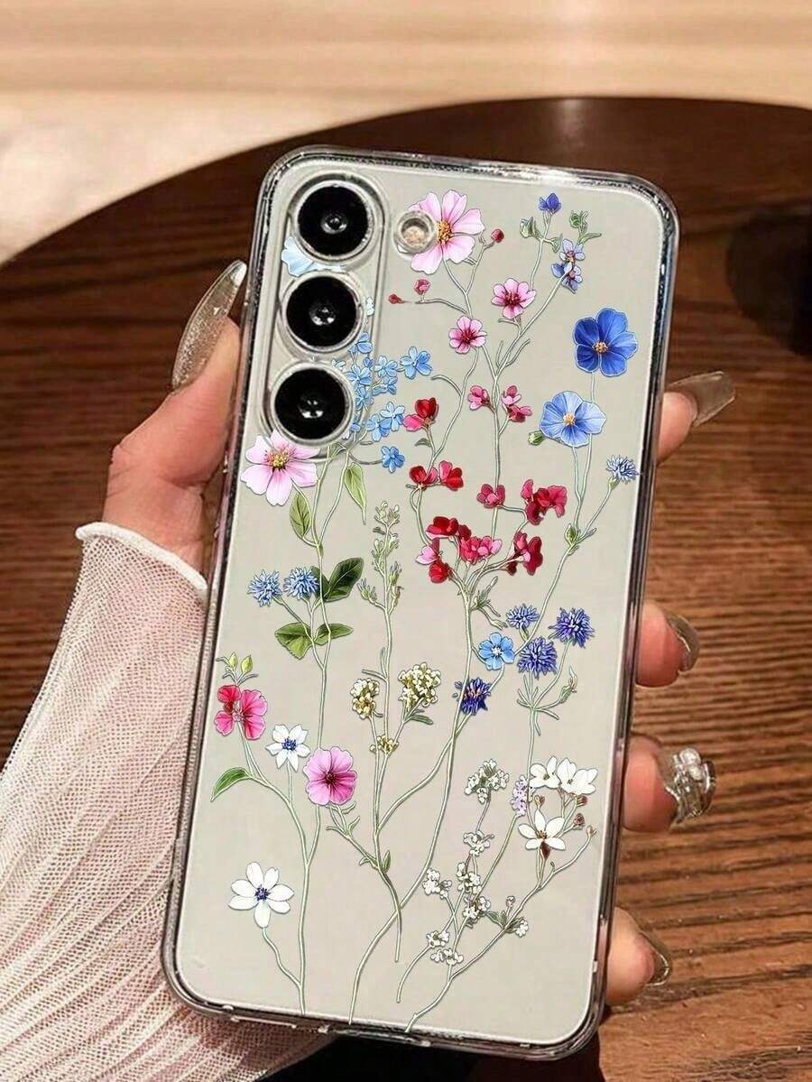 1 Piece Soft Phone Case With Artistic Floral Pattern, Compatible With Huawei Honor, Compatible With Redmi, Compatible With Galaxy A04e/12/A13/A14/A34/A50/A52/A53/A54/S21/S22/S23/S24/S25/S25Ultra/S25FE/S26/S26 PLUS/S26 ULTRA/S26 EDGE, 6A/7A/8A, 12T/13T/15T/15T Pro, International Version, Not The Domestic Version - 透明 3 - 查看 1