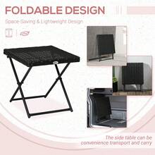 Small Square Patio Side Table With Woven Top For Balcony & Porch - Black - View 4