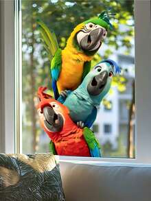 1 Home Decoration Windows Stickers, With Tropical Colorful Parrot Glass Sticker PVC Double-Sided Visible Static Cling Windows Clings, Funny Animals Pattern Window Decals, 9.45 * 15.75in For Room Glass Windows Doors Decoration - Parrot Pattern - View 3