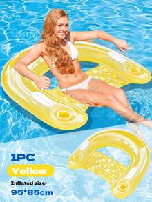 Summer Vacation Transparent U-Shaped Inflatable Water Chair With Dual Cup Holders, Foldable Portable Ergonomic Floating Lounge Chair For Adults To Relax In Swimming Pool, Beach, Lake And Seaside - Multicolor - View 11