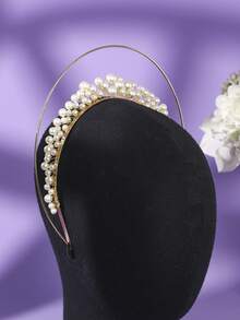 1pc Elegant Faux Pearl Decor Double Layer Halo Headband, Gold Wire Wrapped Angel Crown Bridal Tiara Hair Accessory For Wedding Masquerade Prom Party - Gold - View 10