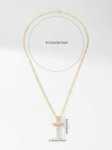 1 pieza Collar de Cruz Católica Vintage con Circonita, Material de Cobre Chapado en Oro de 14k con Cadena Figaro de 50cm, Colgante de Cruz Incrustado con Circonita Exquisita, Textura Brillante, Adecuado para Hombres y Mujeres, Perfecto para Regalo de Navidad/Acción de Gracias/Halloween/Día de la Madre/Día de San Valentín/Parejas/Amigos/Compañeros Creyentes, Primera Comunión Católica, Regalo, Uso Diario y Festivo para la Oración - Amarillo Oro - Ver 2