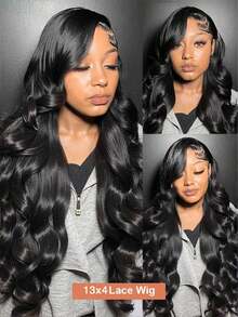 13x4 Body Wave Lace Front Wigs Human Hair 250% Density 24 Inch HD Lace Front Wigs Human Hair Pre Plucked Glueless Wigs Human Hair For Women Frontal Wigs With Baby Hair Natural Color - Natural Black - 查看 3