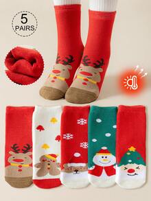 5 Pasang Kaos Kaki Anak Perempuan, Hijau, Putih, Merah, Cokelat, Kuning, Blok Warna, Kartun Rusa, Manusia Salju, Beruang, Pohon Natal, Bintang, Pola Kepingan Salju, Musim Gugur/Musim Dingin, Lembut & Hangat, Tebal, Gaya Sederhana, Lucu, Modis, Serbaguna, Cocok Untuk Pemakaian Sehari-hari - MultiWarna - View 10