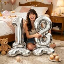 2pcs/1pc 42 Inch Silver Standing Number Foil Balloons, Self-Standing Design Without Support, Suitable For Anniversary, Memorial Day, Birthday Theme Party Atmosphere Decoration, Birthday Photo Props, Room Decor, Indoor Arrangement, Multi-Scenario Celebration Events, Lightweight Foil Material Reusable, Number Style Freely Selectable - 42-inch Standing Digital - View 1