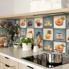 30/60 Pcs Fruit Cutlery Pattern Peel And Stick Wall Splash Stickers, Beautiful Coffee And Bread Color Wall Stickers, Suitable For Kitchen And Bathroom Floors, Furniture Renovation And Home Decor - one-size - View 5