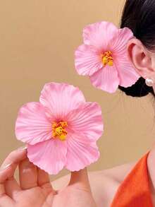 2件組女性粉色扶桑花熱帶花卉髮夾，適合夏季海灘度假旅行日常節日派對髮飾 - 粉色 - 查看 2