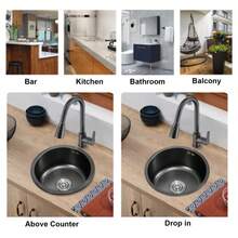 Round Kitchen Sink Mini Round Kitchen Sink Stainless Steel Bar Round Basin with Drain Pipe Fixture 30cm Diameter Round Bar Sink - B - Ver 6