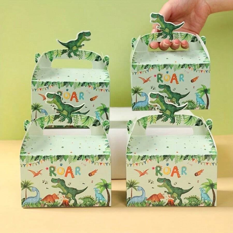 4件/8件/12件恐龍派對禮物盒,附3D暴龍頂飾,叢林咆哮印花紙製零食禮品盒,適合兒童男孩生日、嬰兒洗禮、糖果餅乾零食派對用品 - 恐龍派對禮物盒 - 查看 1