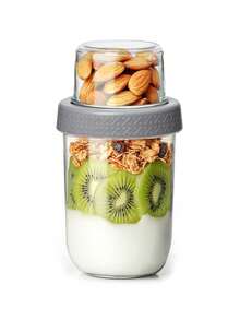 2pcs Overnight Oats Container With Lid, Double-Layer Chia Pudding Cup With Dry & Wet Separation, Leak-Proof Yogurt Fruit Cereal Salad Cup, Stackable Durable Glass Overnight Oats Container For Work, Gym, School, Travel, Refrigerator Storage - Multiple Styles - View 16