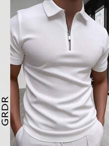 GRDR Herren Sommer Polokragen Halb-Reißverschluss Kurzarm T-Shirt, geeignet für Outdoor, Urlaub und Lässig Bekleidung - Weiss - Übersicht 7