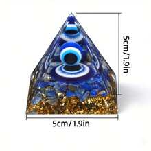 1pc Natural Stone Crystal Slice Evil Eye Sphere Orgone Energy Pyramid Devil Eye Resin Pyramid Home Decor Yoga Ornament - Multicolor - View 3