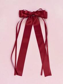 1pc Women's Smooth Satin Multi-Layer Long Ribbon Bow Hair Clip, Solid Color Versatile, Suitable For Daily Wear,Clips For Hair - Multicolor - View 6