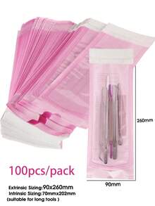 100/50/20pcs Disposable Self-Sealing Sterilization Bags, 4 Sizes, Suitable For Nail Tools, Stainless Steel Drill Bits, Tweezers, Scissors Sterilization Storage - Baby Pink - View 19