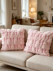 1/2pcs Bowknot Plush Embroidered Throw Pillow Covers, Sofa Cushion Covers, Without Pillow Insert, Suitable For Bedroom, Living Room, Holiday Gift - Pink - View 5