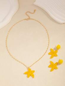 European And American Fashion Cross-Border Beach Vacation Style Starfish Stud Earrings And Necklace Set, Suitable For Daily Wear And Outings - Yellow - View 5