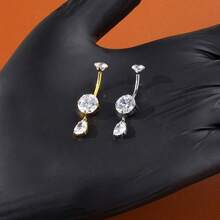 SWANJO 1pc Titanium Round CZ Navel Piercing Internally Threaded Zirconia Belly Button Ring Body Jewelry - TN066 - View 3