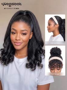 MEGALOOK Ponytail Hair Extensions Yaki Straight 100% Human Hair Half Wig Lightweight Glue-Free Installation Adjustable Drawstring Half Wig 14-22 Inches No Shedding Easy To Wear Beginner Friendly Suitable For Women - SNatural - View 4