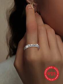 Anello regolabile in stile punk hip-hop in argento 925 con resina nera cava per donne - argento antico - Visualizzare 3