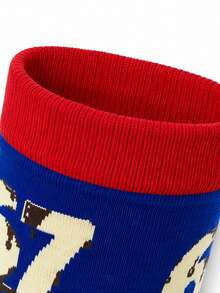 1 paire de chaussettes crew pour hommes avec poignet contrasté numéro 67, port décontracté printemps-été, design rétro usé avec chiffres, cadeau pour la fête des pères - Multicolore - Voir 5