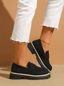 Black Round-Toe Thick-Soled Loafers, Elegant & Stylish, Multi Colors (Pink/Green) Available, For Daily & Party Wear, Great Mother's Day Gift - Black - View 10