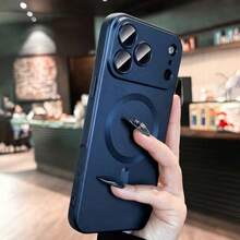 1 pieza Funda de teléfono Hadaasi azul oscuro premium mate con carga inalámbrica magnética, compatible con Apple 17promax, Air, 17, 16, 15, 14, 13, 12, 11ProMax, modelos Plus. Este producto incluye un protector de lente, tiene rendimiento anti-caídas, está hecho de TPU suave y es una funda de teléfono elegante - Azul oscuro - Ver 3
