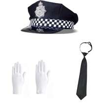 Conjunto de accesorios de sombrero de policía británico, sombrero de oficial de policía a cuadros negros, guantes formales blancos y corbata fácil de usar - Multicolor - Ver 5