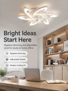 Flush Mount Ceiling Fan With LED Light, 3 Color Dimmable Low Profile Fan Ceiling Lamp, Quiet Adjustable Speed Non-Glaring Light For Bedroom, Living Room, Study - one-size - View 2