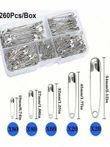 260/120pcs Boxed Mini Safety Pins, Suitable For DIY Clothing And Handicrafts - Black And White Colors - Durable And Rust-Resistant. - Black and White - View 1