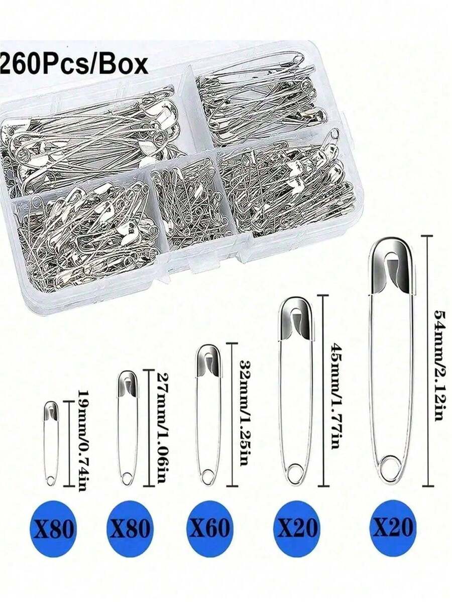 260/120pcs Boxed Mini Safety Pins, Suitable For DIY Clothing And Handicrafts - Black And White Colors - Durable And Rust-Resistant. - Black and White - View 1