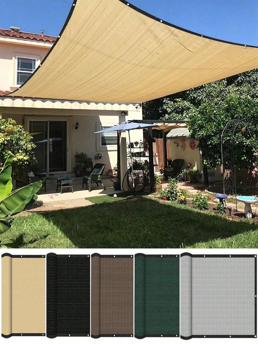 Squishy Soft Grommet Sun Shade Net, Rectangular Shape, Dark Green, Solid Color, Breathable Polyester Fabric, Summer Outdoor Style, Unisex Adult For Patio Balcony Pool, Easy Install With Hemmed Edges, Provides Privacy & Sun Shade