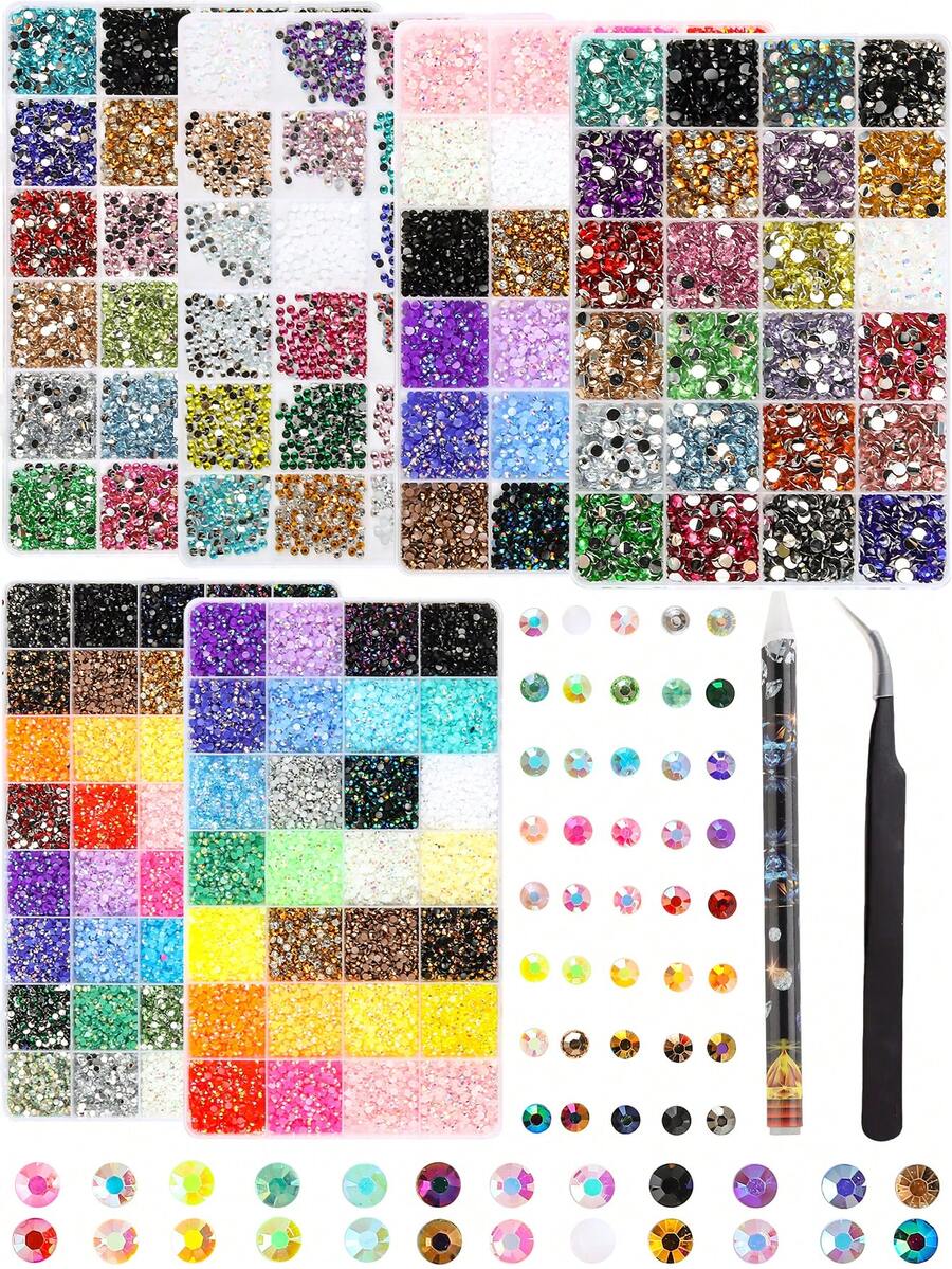 Resin Rhinestones Flat Bottom – Multi-Color Diamond Art Diamonds For Nail Art, Handmade Crafts, Book Decoration & Makeup Nails, DIY Craft Kit With 2pcs Pickup Tool, Shiny Crystals For Shoes & Clothing Nail Charms - Multicolor - View 1