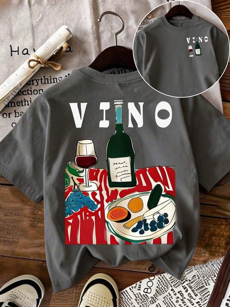 DrmWander Women's T-Shirt, Short Sleeve Graphic Print T-Shirt, Casual Urban Style, Cute Summer T-Shirt, Mom T-Shirts, Blouse, Cute Women's Sweatshirt, Tops For - 灰色 - 查看 1