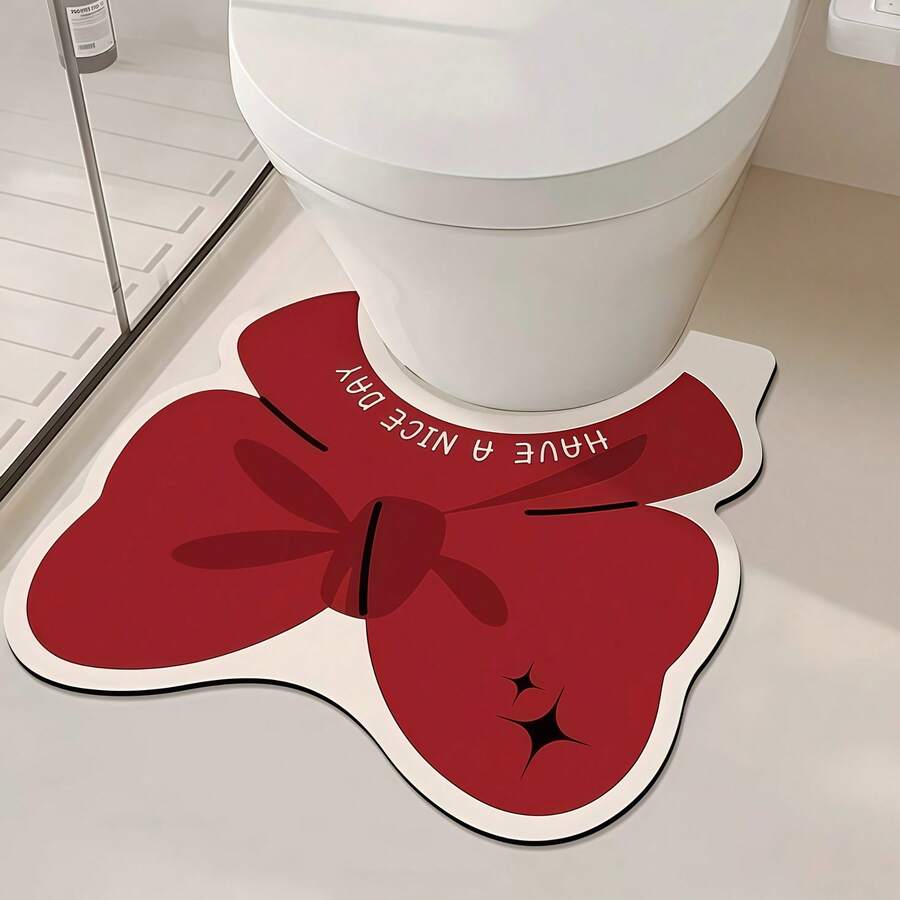 1pc/3pcs Red Bow-Shaped U-Shaped Non-Slip Bathroom Mat - Quick Dry, Absorbent, Rubber Bottom, Machine Washable, Bathroom Decor Mat, Bathroom Rug, Ideal Gift For Loved Ones - Multicolor - View 1