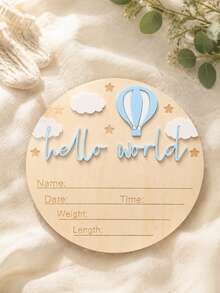 Newborn Birth Announcement Sign, Wooden Baby Name Plaque, Baby Baptism Decoration, Baby Girl Boy Photo Prop, Family Gift, Baby Baptism Easter Gift - Hot Air Balloon - View 1