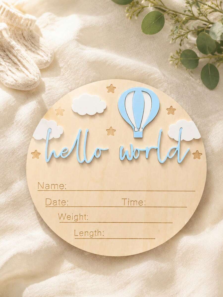 Newborn Birth Announcement Sign, Wooden Baby Name Plaque, Baby Baptism Decoration, Baby Girl Boy Photo Prop, Family Gift, Baby Baptism Easter Gift - Hot Air Balloon - View 1