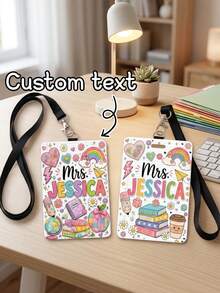 1pc Customized Rainbow Graffiti Teacher Luggage Tag, Meal Card Holder, ID Card Sleeve, Teacher & Student Stationery, Teacher Appreciation Gift, Classroom Essential, Back To School, Elementary & Kindergarten Teacher Backpack Charm - Multicolor - View 1