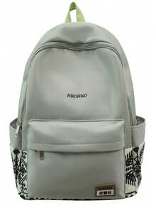 Black Spliced Student Backpack, Water Resistant Nylon Multi-Pocket Rucksack For School & Daily Casual Use,Y2k - Multicolor - View 13
