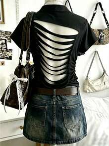 Women's Short-Sleeved T-Shirt With Embroidered Lettering, Casual Style, For Summer - Black - View 1