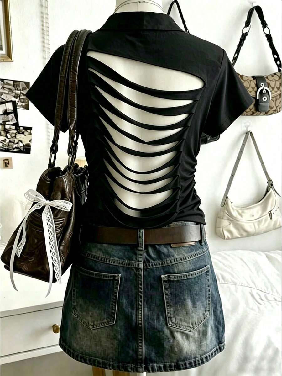 Women's Short-Sleeved T-Shirt With Embroidered Lettering, Casual Style, For Summer - Black - View 1