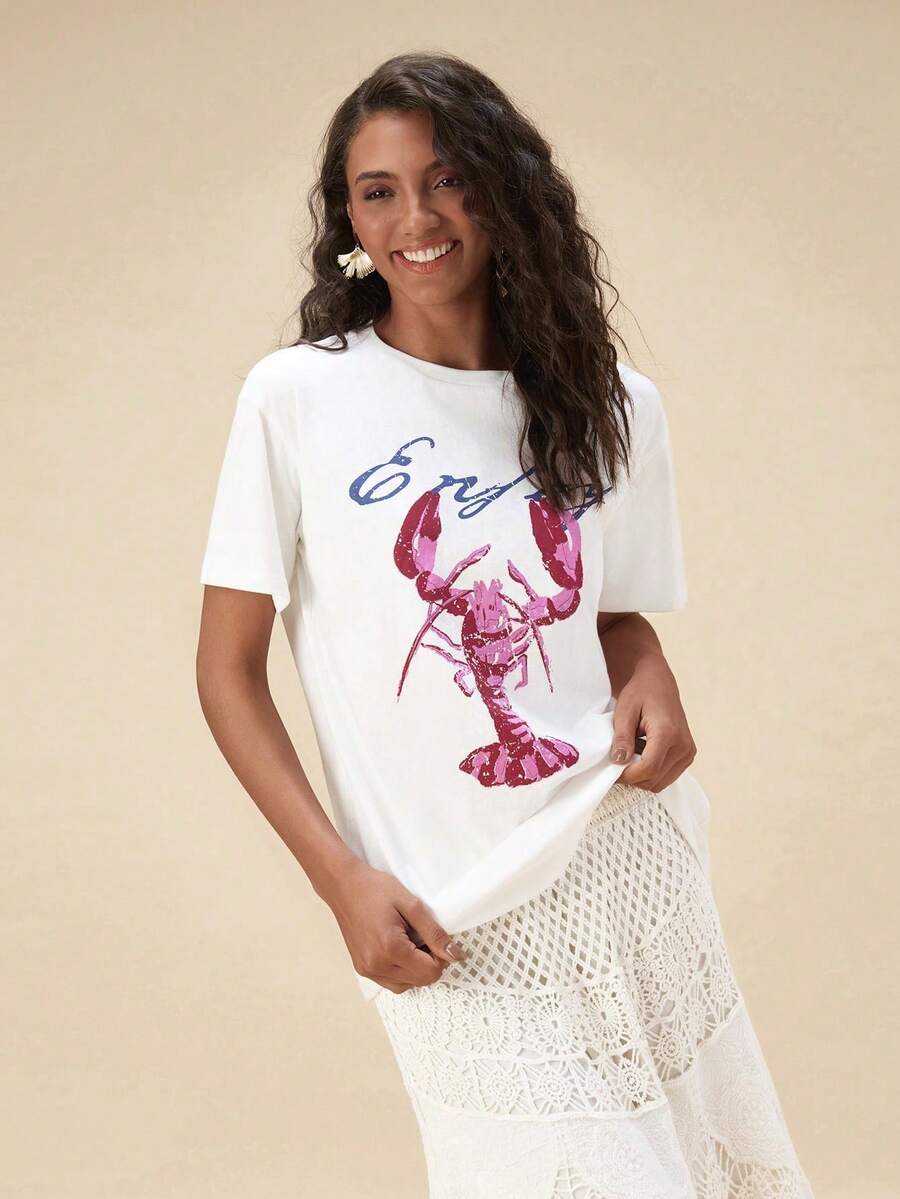 [Free 3-Day Delivery]T-Shirt Décontracté à Col Rond Et Manches Courtes Avec Imprimé Lettres - Style1 - View 1