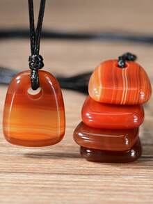 1pc Natural Red Agate Pendant Necklace Hand-Woven.Unisex Bohemian Vintage Style.Perfect For Everyday And Holidays Wear.Holiday/Birthday Presents - Multicolor - View 5