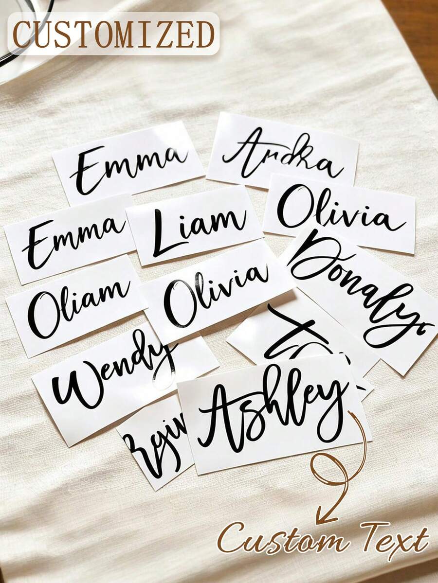 Personalized Custom Name Stickers | Waterproof Vinyl Decals, Creative Handwritten Artistic Lettering For Wedding Bridesmaid Gifts, Birthday Party Decorations,Suitable For Car Body, Customizable Team Names, Event Decor, Party Favors, Stylish Lettering