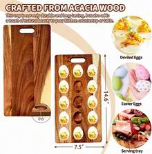 Acacia Wood Deviled Egg Platter,15-24 Holes Deviled Egg Tray.Round Deviled Egg Holder For Deviled Eggs.Charcuterie Board Easter Deviled Egg Carrier For Kitchen Countertops - View 11