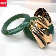 GNIT Green Marbled Faceted Resin & Asymmetric Fold Gold Cuff Bracelets For Women, 3PCS/1pc Chunky Stackable Open Bangle Vintage Statement Jewelry Set - Peacock Blue. Peacock Blue. Gold - View 6