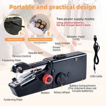 CS-101B Portable Electric Handheld Sewing Machine, Suitable For DIY Sewing, Fabrics, Garments, Travel, Home Use, USB Or AA Battery Powered, Easy To Use, Ideal For Beginners, Compact Size 8.2"X2.7"X1.2", (Note: Only For Lightweight Fabrics/Accessories Color Random) - Black - View 5