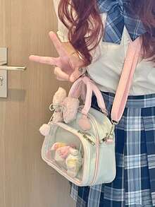 日系原宿風可愛動漫卡片徽章女學生百搭手提包後背包斜背包 - 藍色 - 查看 6